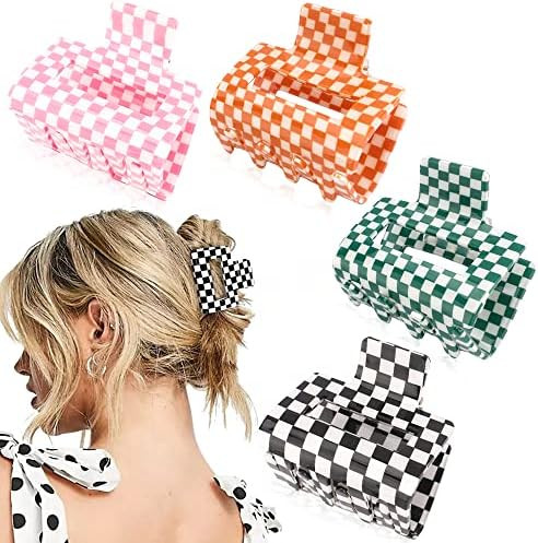 Ahoney 4 Pack Checkered Hair Clip Hair Claw Clips for Thin Hair 2" Hair Clips Y2k Accessories Cut... | Amazon (US)