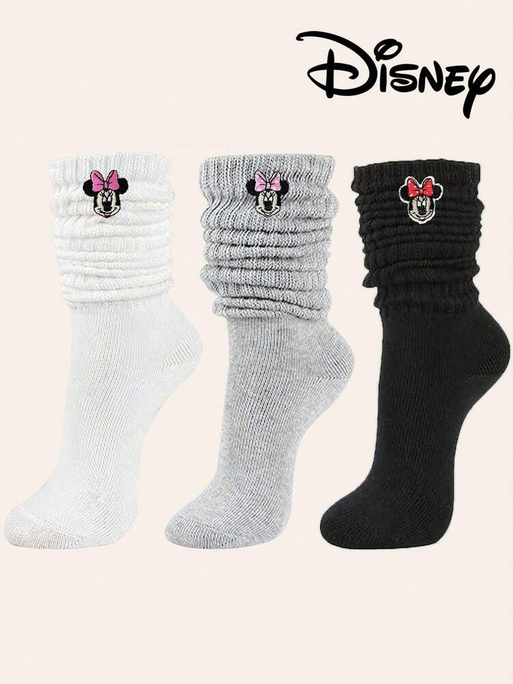 Disney 6/3/1 Pairs Genuine Embroidered Minnie Mouse Pattern Thigh High Socks, Women's Autumn/Wint... | SHEIN