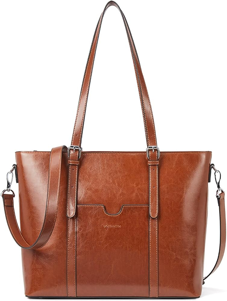 BOSTANTEN Women Leather Laptop Tote Office Shoulder Handbag Vintage Briefcase 15.6 inch Computer ... | Amazon (US)