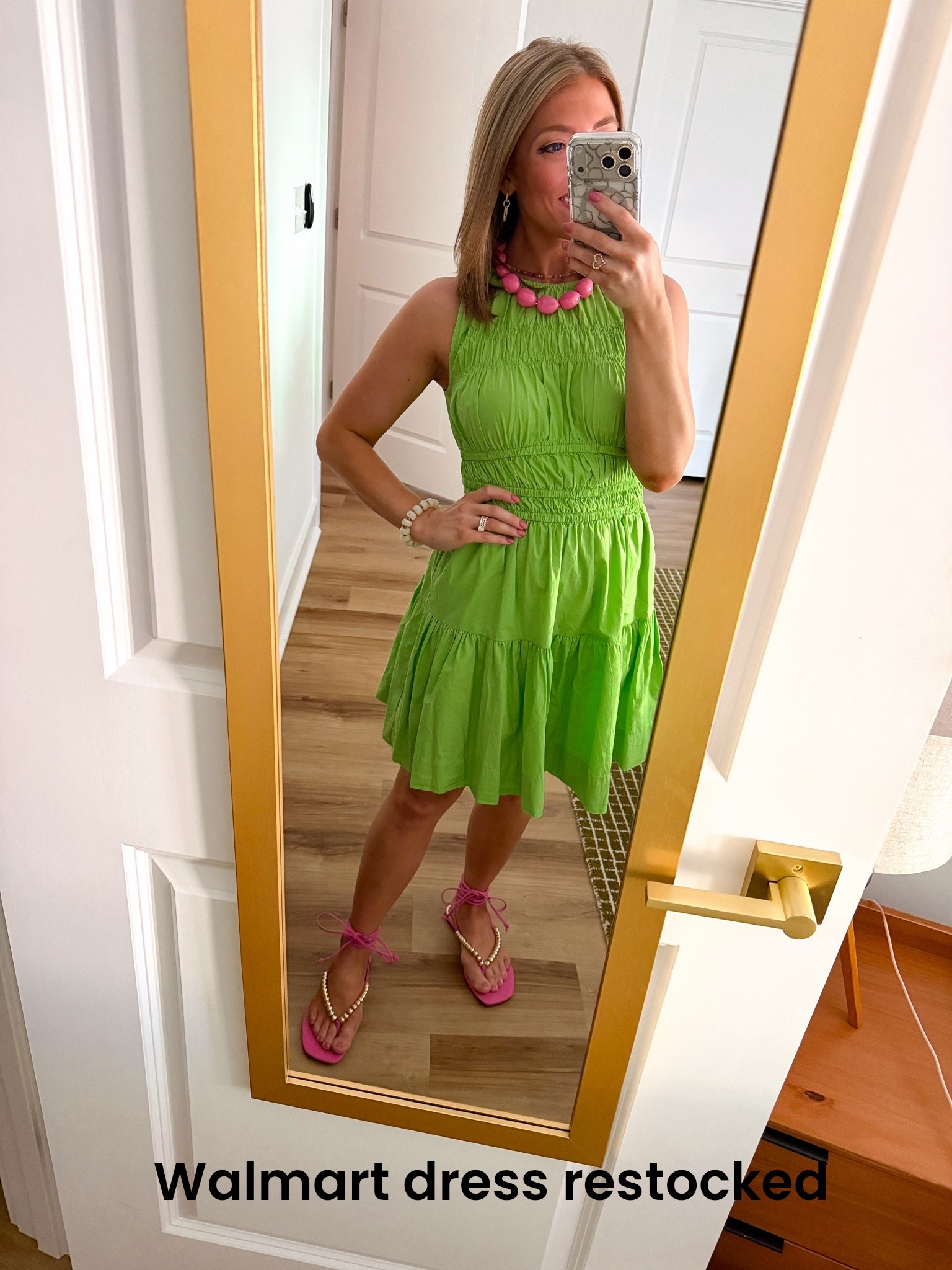 RESTOCK ALERT! 💚🩷 This Walmart dress is finally back, and it’s already selling out again! If you’ve been waiting to grab it, now is the time because several sizes are already gone, but there are still some left. I paired it with the cutest pink lace-up sandals and fun statement accessories for the perfect colorful summer outfit.

This dress is lightweight, flattering, comfortable, and one of those easy throw-on-and-go pieces you’ll reach for all season long. Whether you’re heading to brunch, vacation, date night, or just running errands, it’s such a fun look that feels way more expensive than the price.

If you’ve had your eye on this one, don’t wait too long! 💚

#walmartfashion #walmartfinds #walmartstyle #walmartdress #summerdress #summerstyle #affordablefashion #budgetfashion #ootd #outfitinspiration #vacationstyle #brunchoutfit #everydaystyle #dressseason #restocked #newarrivals #fashionfinds #colorfulstyle #pinkandgreen #styleonabudget #walmartnewarrivals #affordablestyle #summeroutfit #casualchic #fashionover30

#LTKootd #LTKPetite