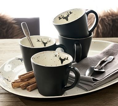Rustic Reindeer Terra Cotta Mugs | Pottery Barn (US)