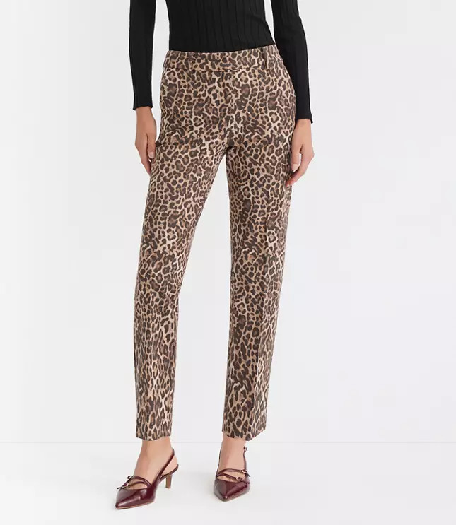 Curvy Riviera Slim Pants in Leopard Print Bi-Stretch | LOFT