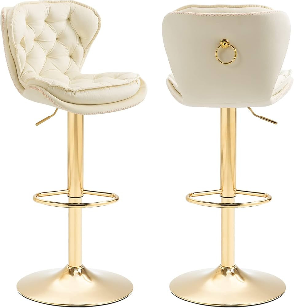 KINFFICT Bar Stools Set of 2, Velvet Counter Height Adjustable Barstools, Swivel Dining Bar Chair... | Amazon (US)