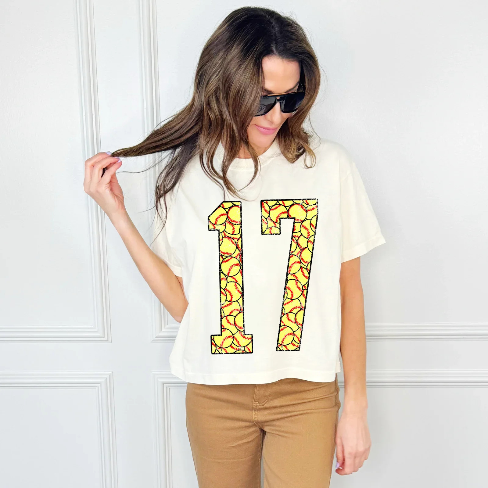 Custom Softball Number Crop Tee | Poppy & Pine