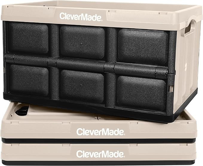 CleverMade Collapsible Storage Bins - Tan 3 Pack 46L - Stackable Containers Heavy Duty Capacity F... | Amazon (US)