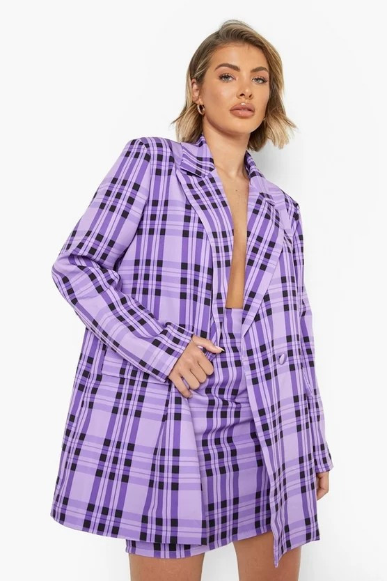 Purple Check Oversized Blazer | Boohoo.com (US & CA)