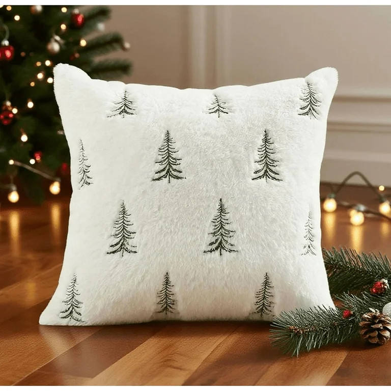 Christmas Pillow Covers, 18x18 Inch Faux Fur Throw Pillows with Embroidered Christmas Tree, Winte... | Walmart (US)