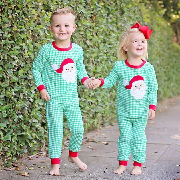 Green Gingham Knit Santa Loungewear | Classic Whimsy