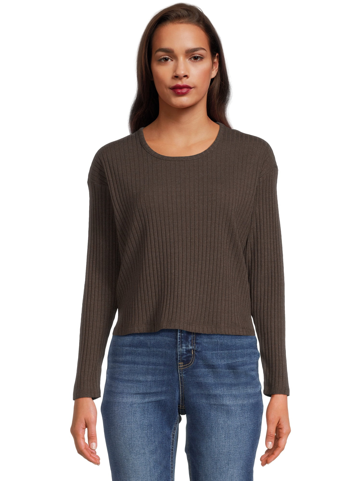 Time and Tru Women's Scoop Neck Rib Knit Top, Sizes XS-XXL | Walmart (US)