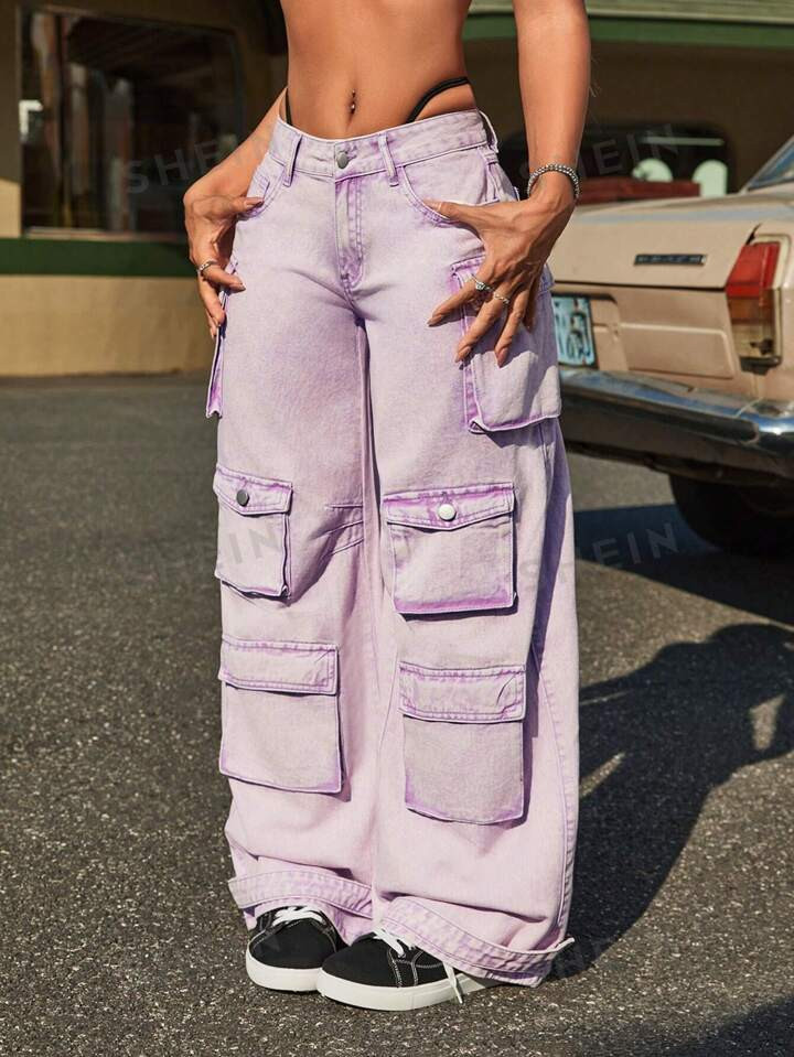 SHEIN ICON Women's Multi-Pocket Loose Fit Denim Pants With Workwear Design | SHEIN