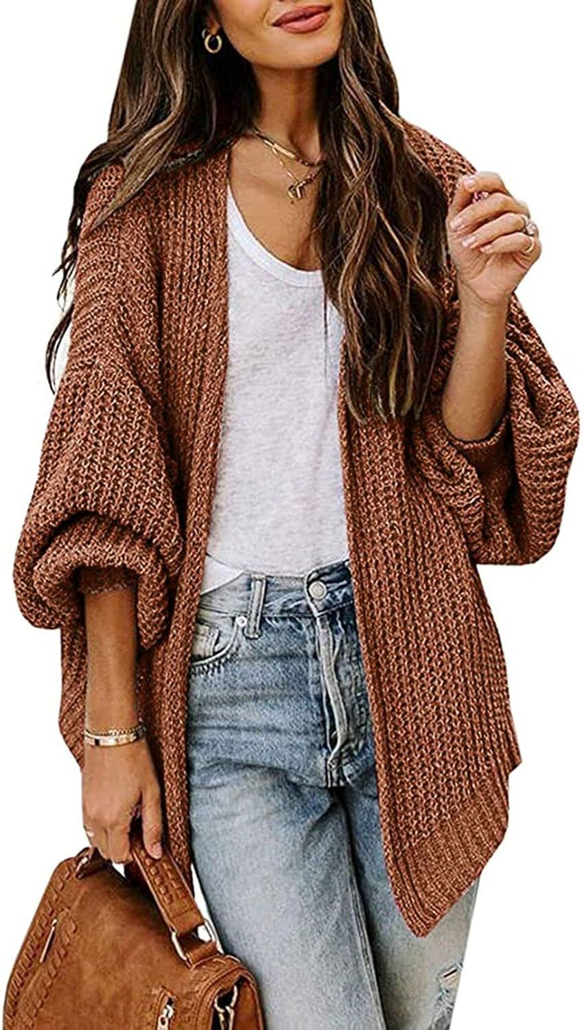 TOLENY Women's Open Front Oversized Cardigan Chunky Knitted Long Batwing Sleeve Kimono Cardigan C... | Amazon (US)