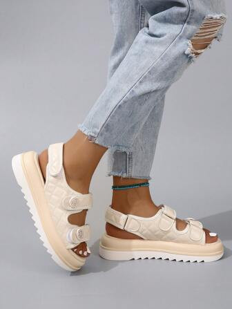 Women's Sports Sandals, Beige Flat Non-slip Velcro Sandals | SHEIN