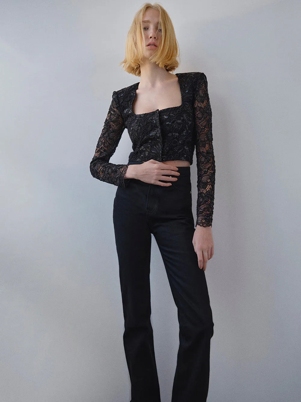 The Slim Stacked Jean  in  Black | Frame Denim