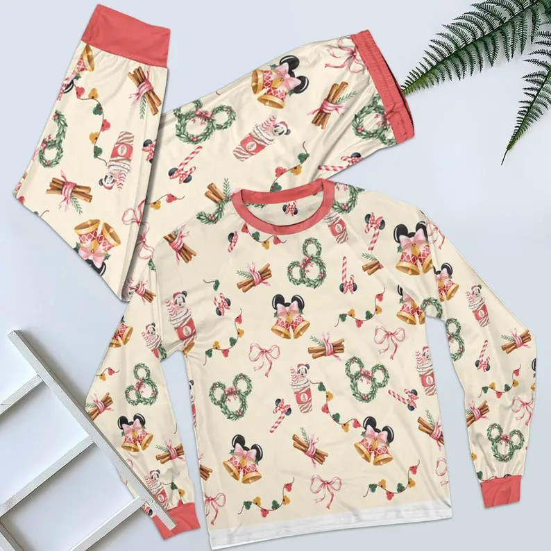 Retro Mickey Mouse Wreath Jingle Bells Holiday Pajamas Set, Disney Christmas Vibes Sleepwear, Mic... | Etsy (US)