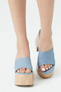 Denim Wooden Platform Block Heels | Forever 21 (US)