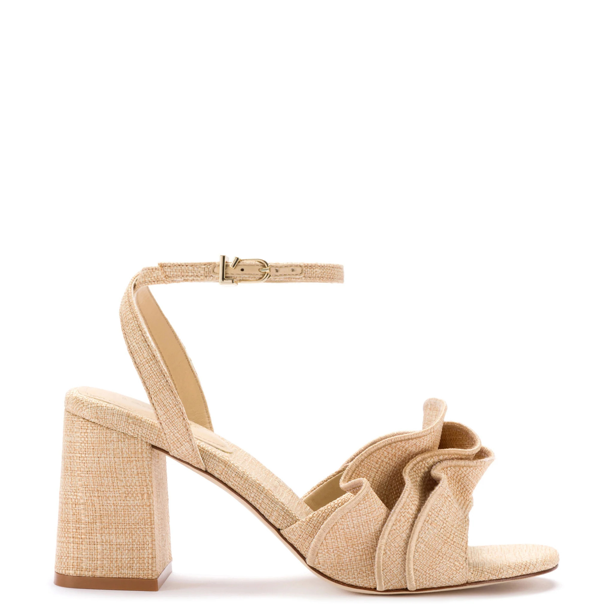 Selena Ruffle Sandal In Beige Raffia | Larroude