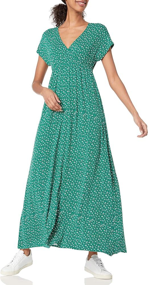 Amazon.com: Amazon Essentials Women's Surplice Maxi Dress, Green, Vine/Leaf Print, X-Small : Clot... | Amazon (US)