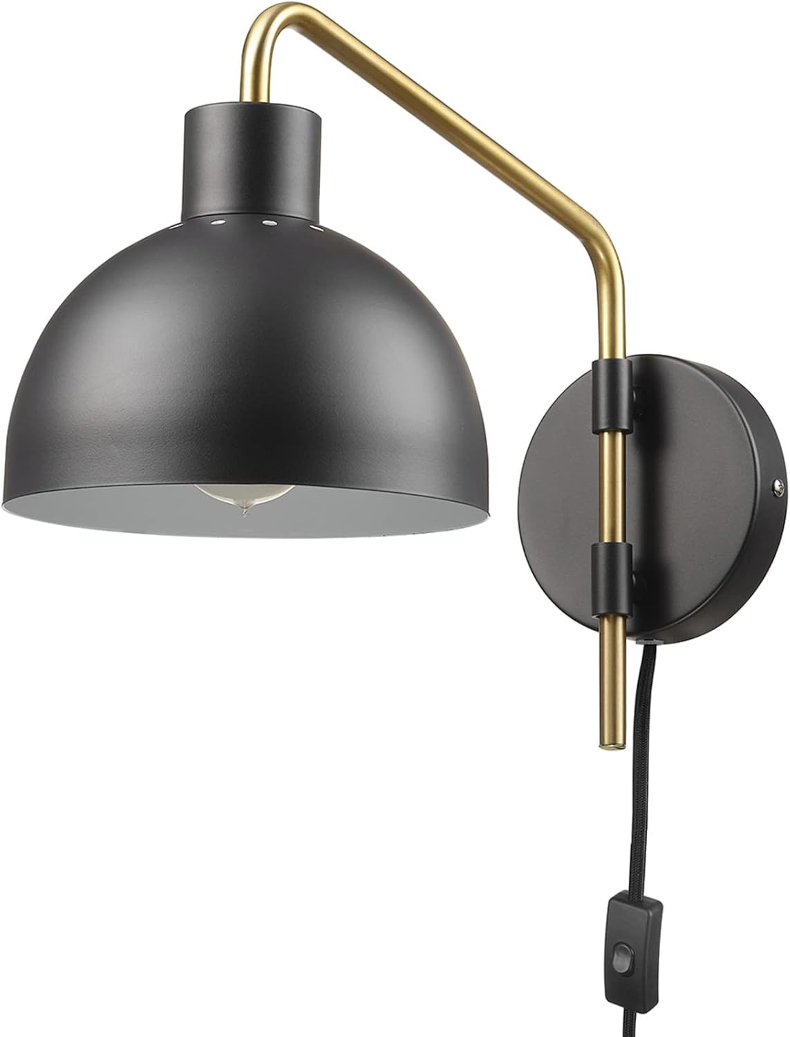 Globe Electric 65546 1-Light Plug-in or Hardwire Wall Sconce, Matte Dark Gray, Antique Brass Acce... | Amazon (US)