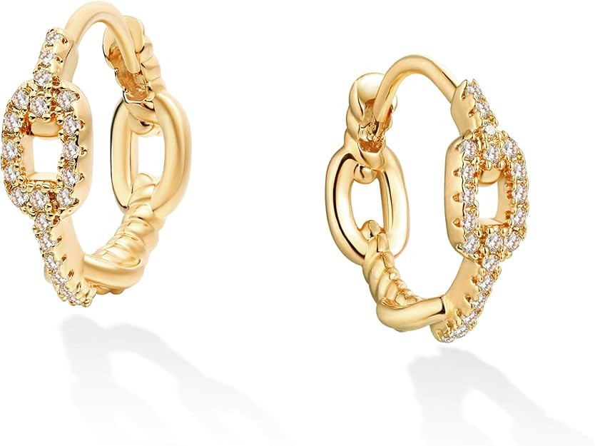 VACRONA Cubic Zirconia Huggie Earrings 14k Gold Plated Tiny Earrings Small Huggie Hoop Earrings S... | Amazon (US)