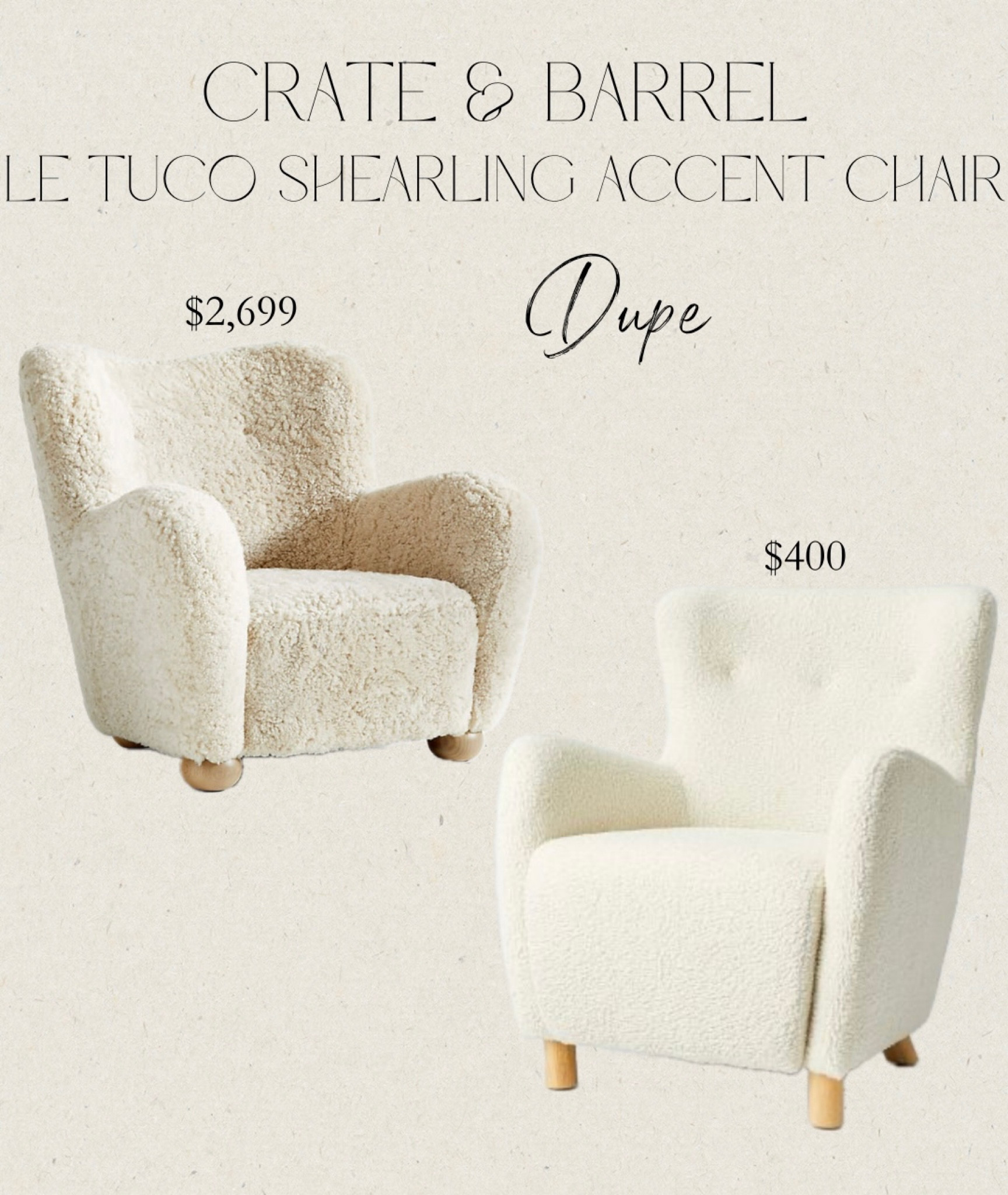 Crate & Barrel Le Tuco Shearling Accent Chair by Athena Calderone - dupe is Target Kessler Wingback Accent Chair Velvet Threshold designed with Studio McGee 

#LTKhome