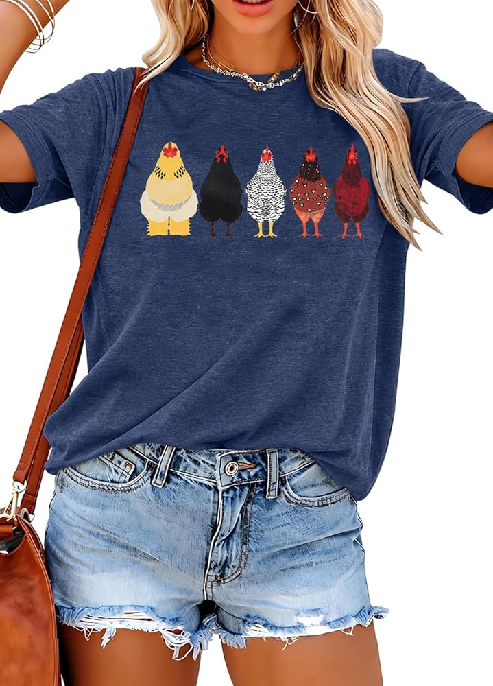 Chicken Tshirt Mom Cute T Shirts Womens Short Sleeves Farm Country Casual Tee Tops | Amazon (US)