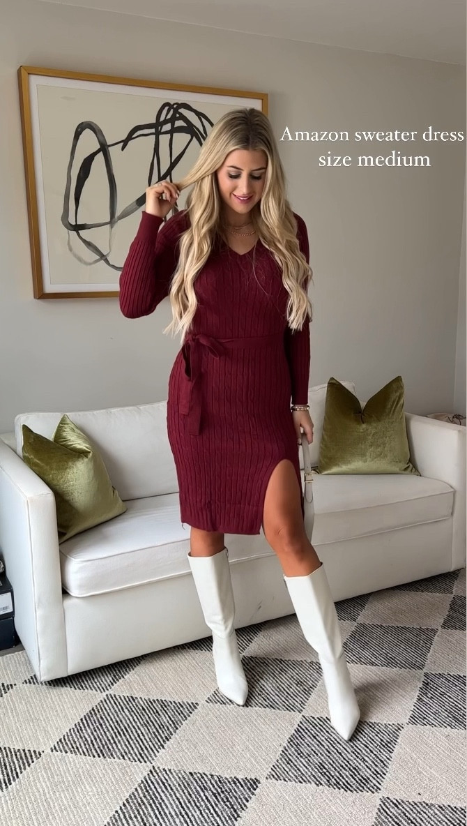 Red amazon midi sweater dress. So cute for the holidays! ❤️🎁 Wearing a medium - fits true to size!

Holiday party outfits
Last minute Thanksgiving outfits
Midi sweater dress
Christmas party looks 

#LTKHoliday #LTKfindsunder50 #LTKVideo