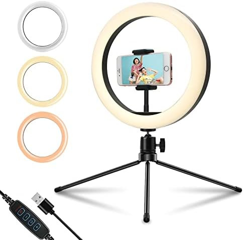 SUMCOO Dimmable Selfie 10" LED Desk Ring Light with Tripod Stand & Phone Holder & Remote for Live St | Amazon (US)