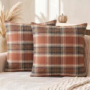 AVOIN colorlife Fall Caramel Brown Plaid Decorative Throw Pillow Covers, 18 x 18 Inch Holiday Sco... | Amazon (US)