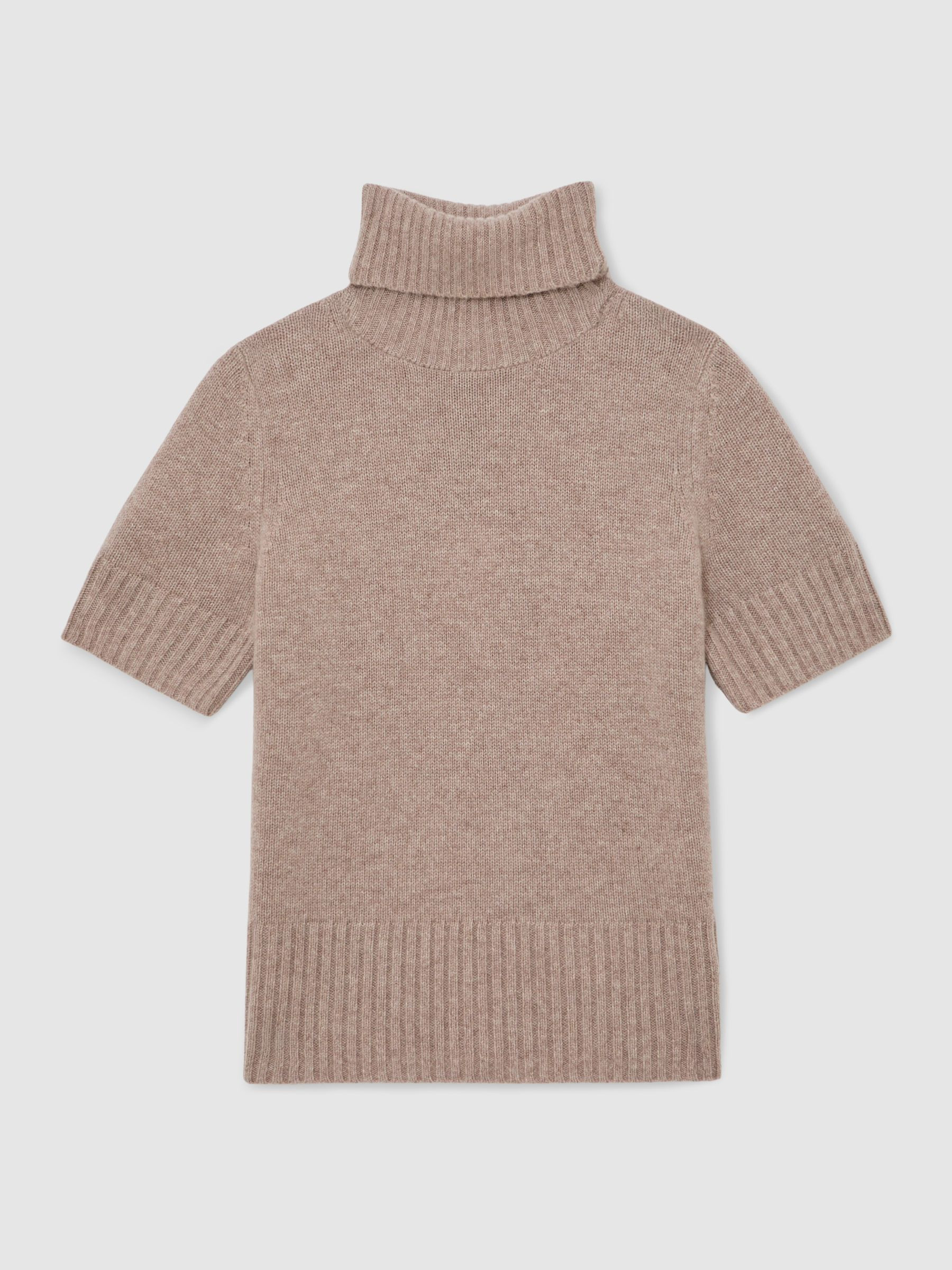 Reiss Cashmere Short-Sleeve Roll-Neck Jumper in Oatmeal Neutral - REISS | Reiss UK