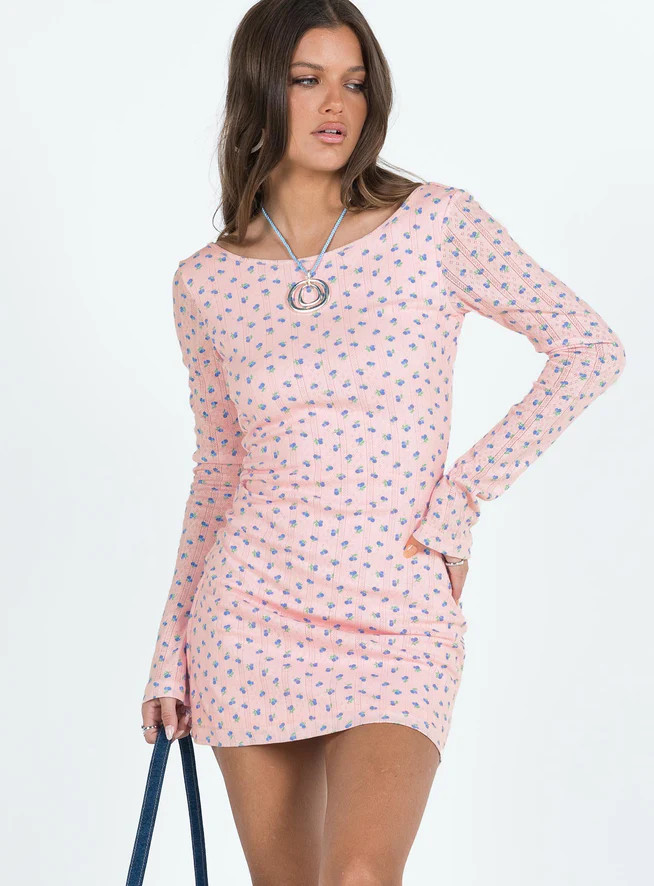 Hallea Long Sleeve Mini Dress Pink | Princess Polly US