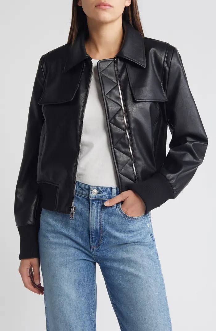 Flap Pocket Faux Leather Bomber Jacket | Nordstrom