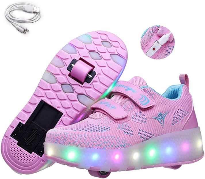 Ehauuo Kids USB Charging LED Light up Shoes with Wheels Retractable Roller Skates Shoes Roller Sn... | Amazon (US)