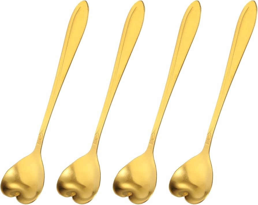 uxcell 4Pcs Stainless Steel Flower Spoons 5 Inch Heart Shape Coffee Spoon Small Teaspoon Dessert ... | Amazon (US)
