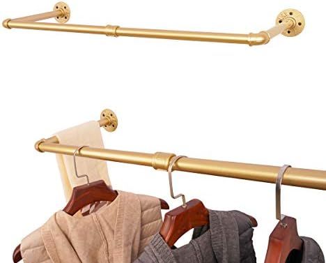 AddGrace Industrial Iron Pipe Clothing Garment Rack Wall Mounted Closet Rod Retail Display Rack C... | Amazon (US)