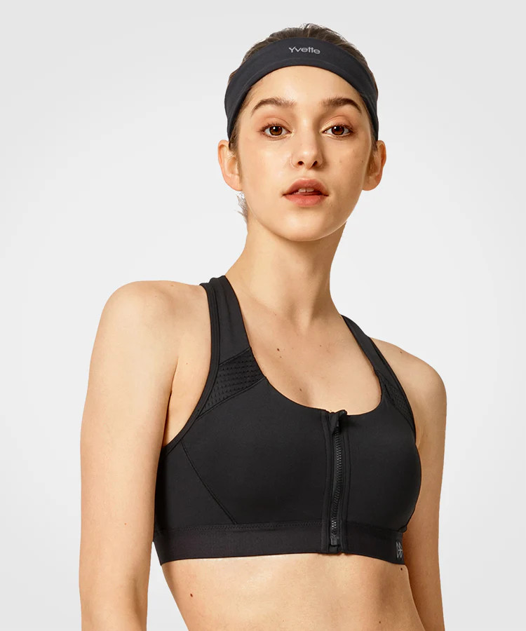 Enfold Zip Front Padded Running Bra | Women's High Support Sports Bra | Yvette Sports Development