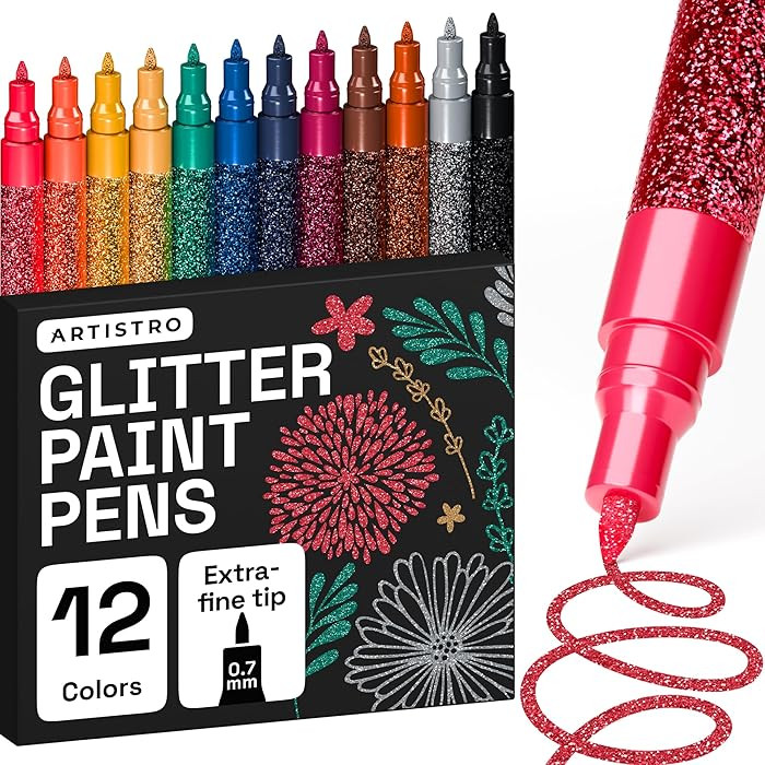 ARTISTRO 12 Glitter Paint Pens for Glass Marking, Rock Painting, Ceramic, Wood, Fabric, Scrapbook... | Amazon (US)
