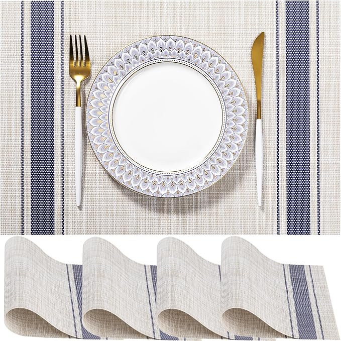 LEXMORE PVC Woven Placemats 4 PCS Wipeable Indoor/Outdoor Table Mats Washable Vinyl Place Mats fo... | Amazon (US)