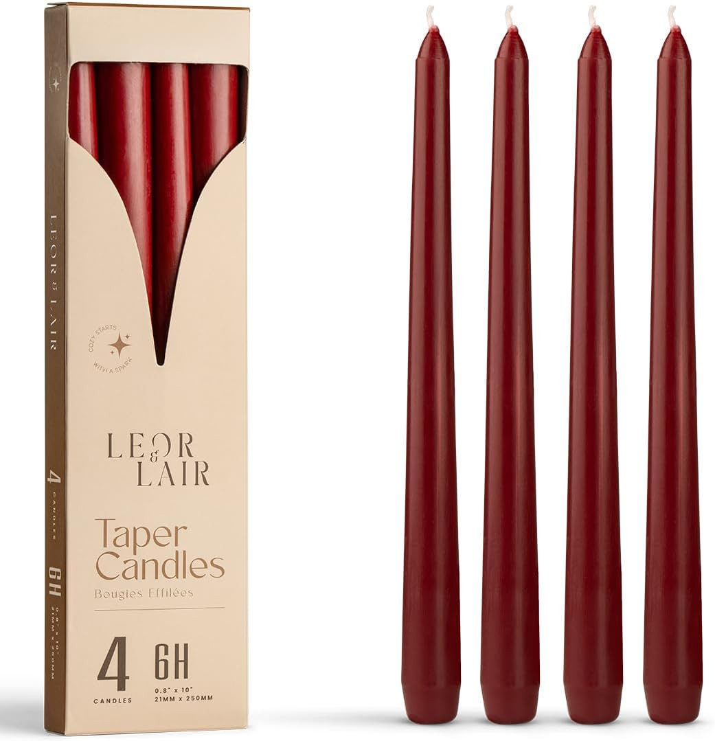 Red Taper Candles, 4 Pack, 10" Dark Red Candlesticks | Amazon (US)