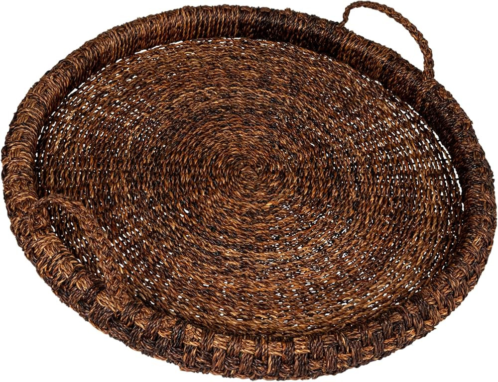 Creative Co-Op Artisanal Bankuan Braided Tray with Handles, Dark Brown | Amazon (US)