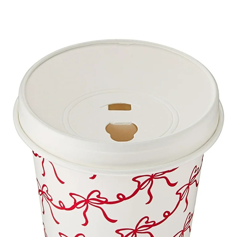 Bowknot Disposable Paper Hot Cups with Lids, Red and White, 14 fl oz, 6 Count, by Holiday Time | Walmart (US)