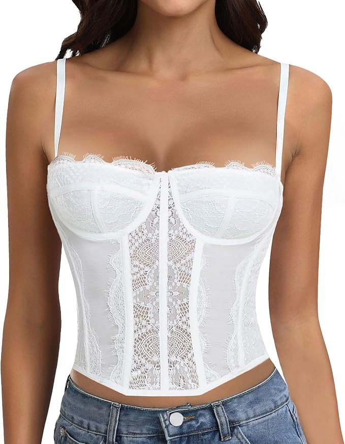 AENLLEY Fashion Lace Bustier Corset Crop Tops for Women with Buckle - Sexy Going Out Top | Amazon (US)
