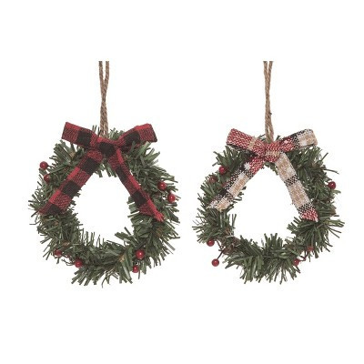 Transpac Mini Wreath Ornament Set of 2 Christmas Tree Decorations Polyester Holiday Home Decor | Target
