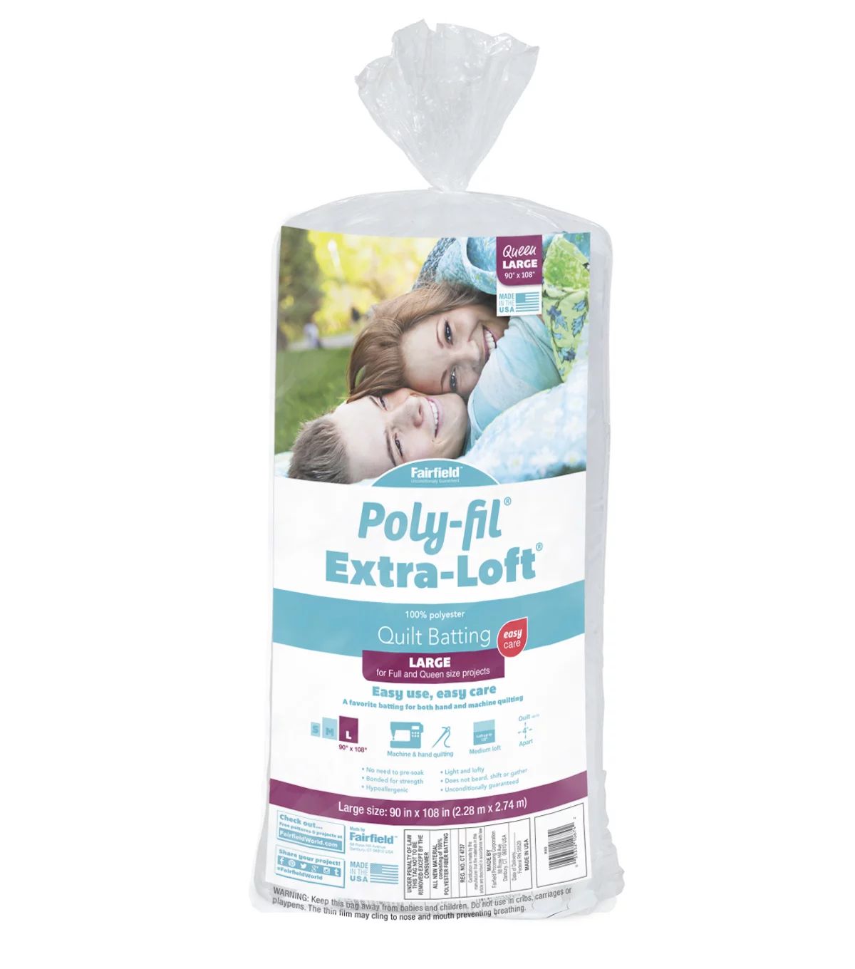 Poly-Fil® Extra-Loft® 100% Polyester Batting by Fairfield™, 90" x 108", Precut, White - Walma... | Walmart (US)