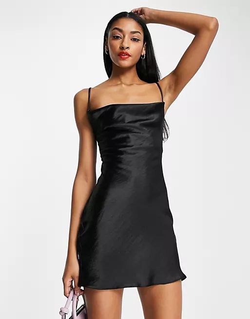 ASOS DESIGN cami mini slip dress in high shine satin with lace up back | ASOS (Global)