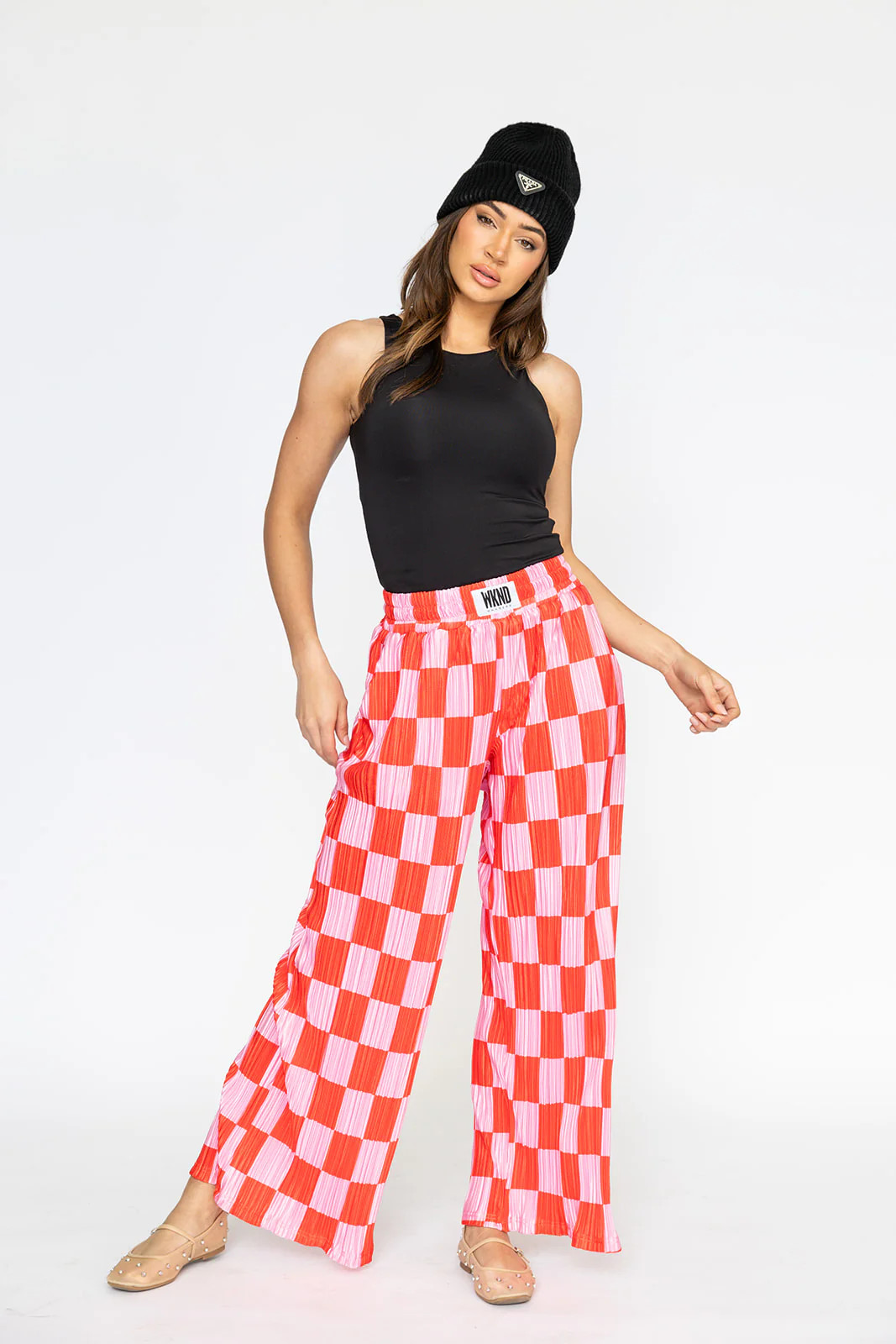 Checkered Plisse Pants - Red & Pink | WKNDchasers