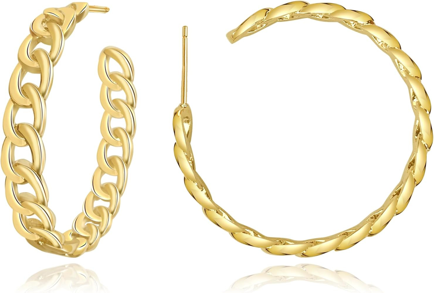 18K Gold Plated Chain Hoop Earrings for Women Link Hoop Earrings Lightweight Golden Hoop Earrings | Amazon (US)