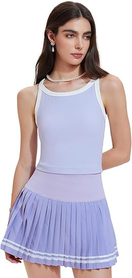 Tennis Skirt Set for Women 2 Piece Racerback Tank Top Golf Dress Activewear for Outfit Pickleball... | Amazon (US)