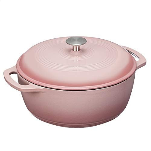 Amazon Basics Enameled Cast Iron Covered Dutch Oven, 6-Quart, Light Pink | Amazon (US)