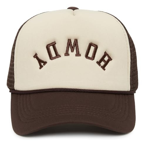 Funky Junque Foam Trucker Hat – Funny Mesh Back Baseball Cap for Men & Women, Cowboy Chic Party Hat, Trendy Womens Trucker Hats - Howdy (Upside Down) - Brown/Beige | Amazon (US)