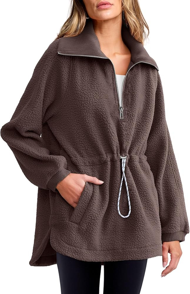 ANRABESS Oversized Sherpa Fleece Sweatshirt for Women Casual Half Zip Pullover Sweater Fuzzy Coat... | Amazon (US)